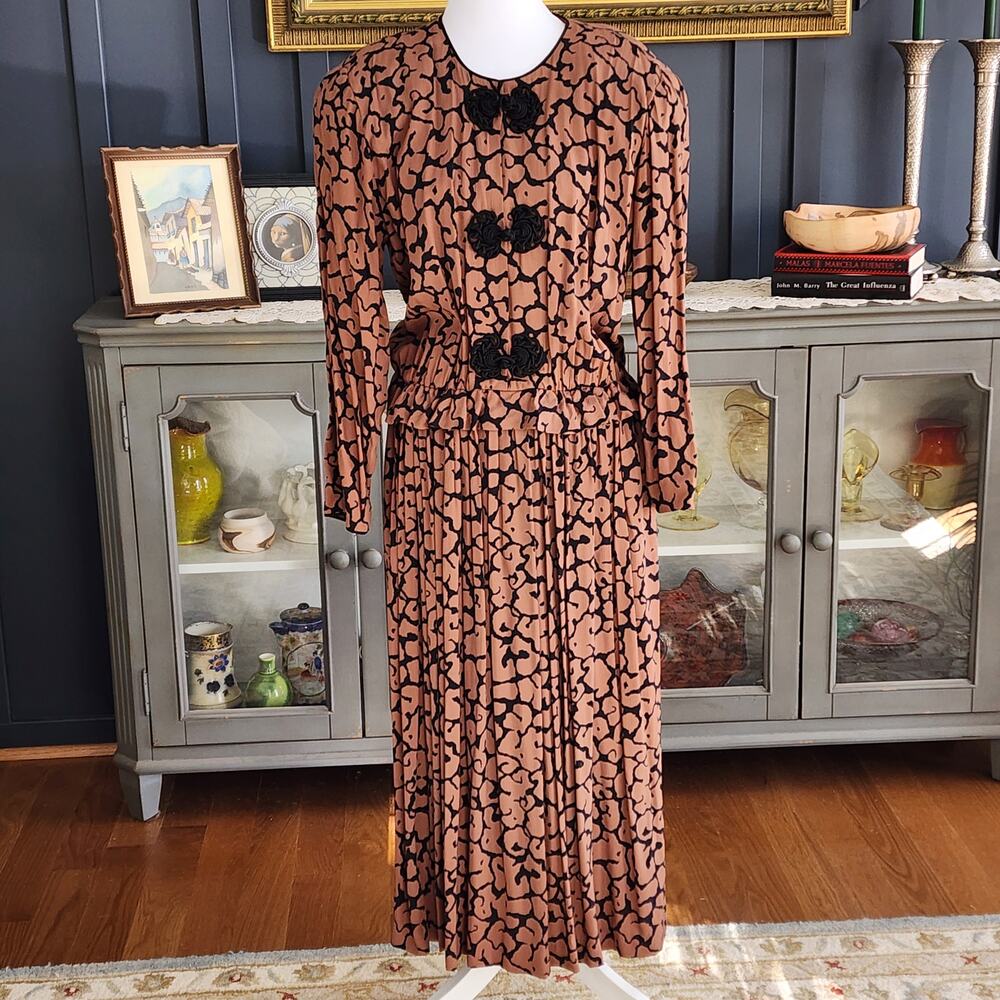 Vintage Bichon by Cynthia Howie Maxi Dress Sz 12 | Artwear Abstract Print